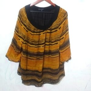 Anne Klein 2X Black Gold Silk Top Plus